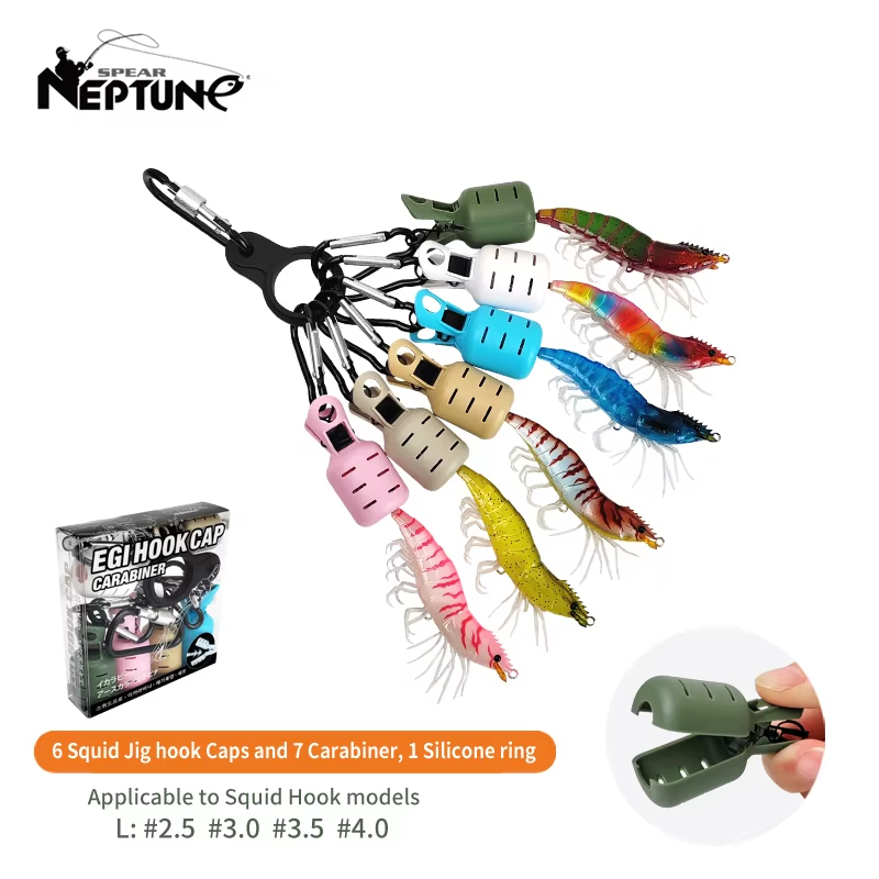 Fishing Lure Kit - 6pcs Colorful Squid Jig Hook Cap