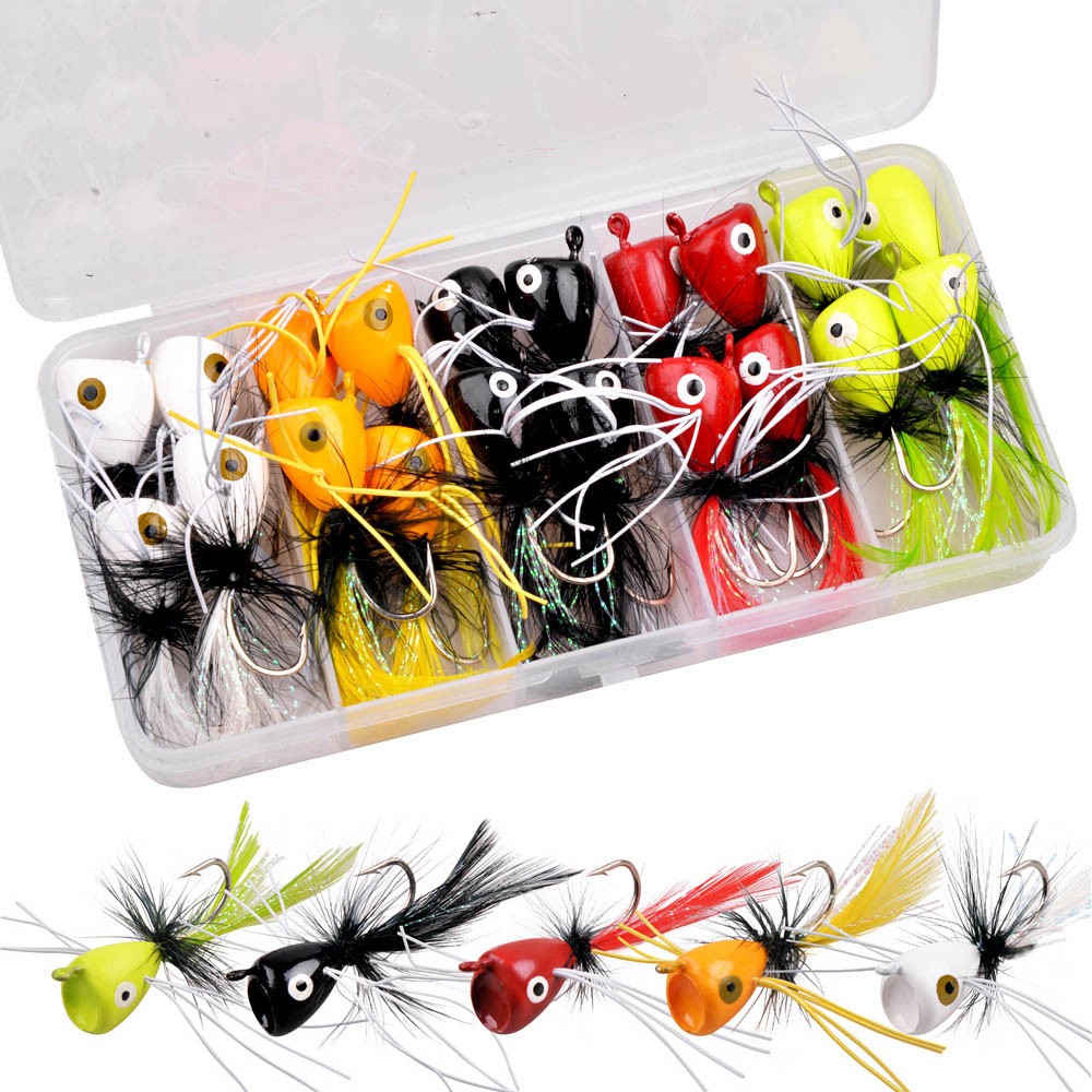 Fishing Lure Popper - 20Pcs Floating Fly Jig Fishing bait